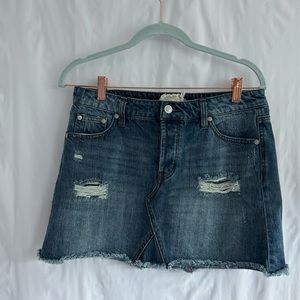 Altar’d State Y2K Style Distressed Raw Hem Denim Mini Jean Skirt Size Medium
